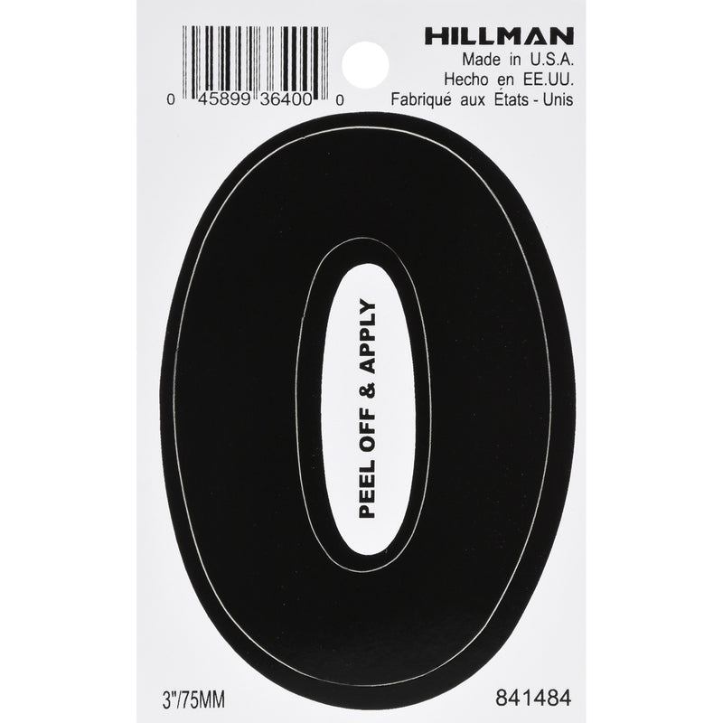 Hillman 3 in. Black Vinyl Self-Adhesive Number 0 1 pc