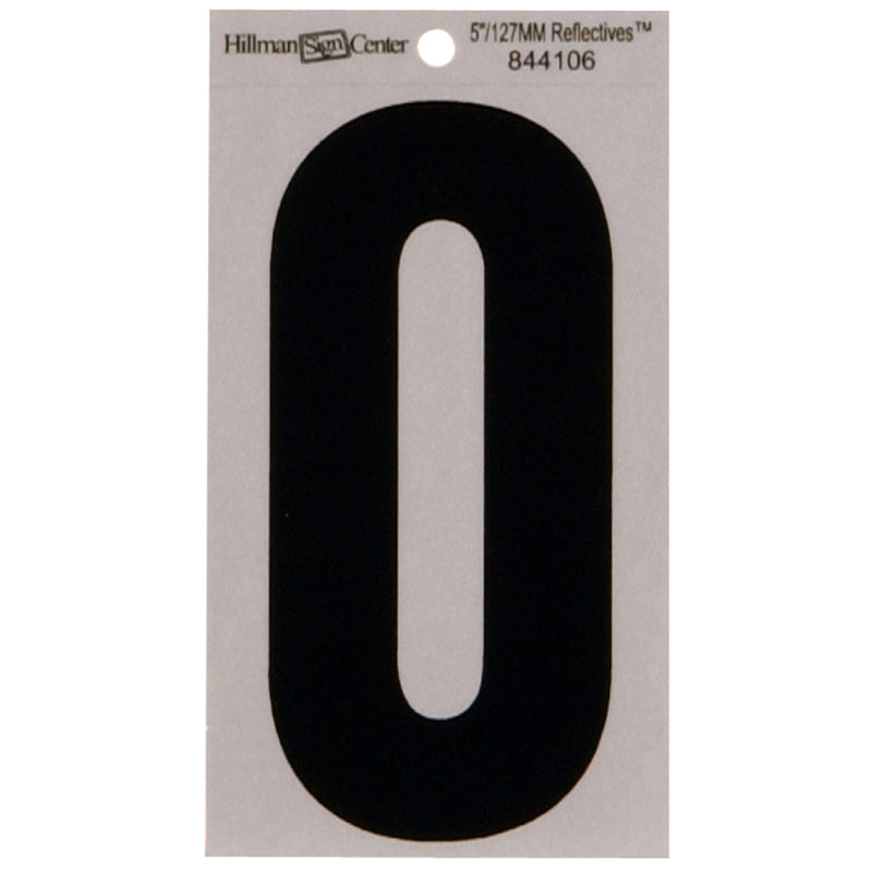 Hillman 5 in. Reflective Black Vinyl Self-Adhesive Number 0 1 pc