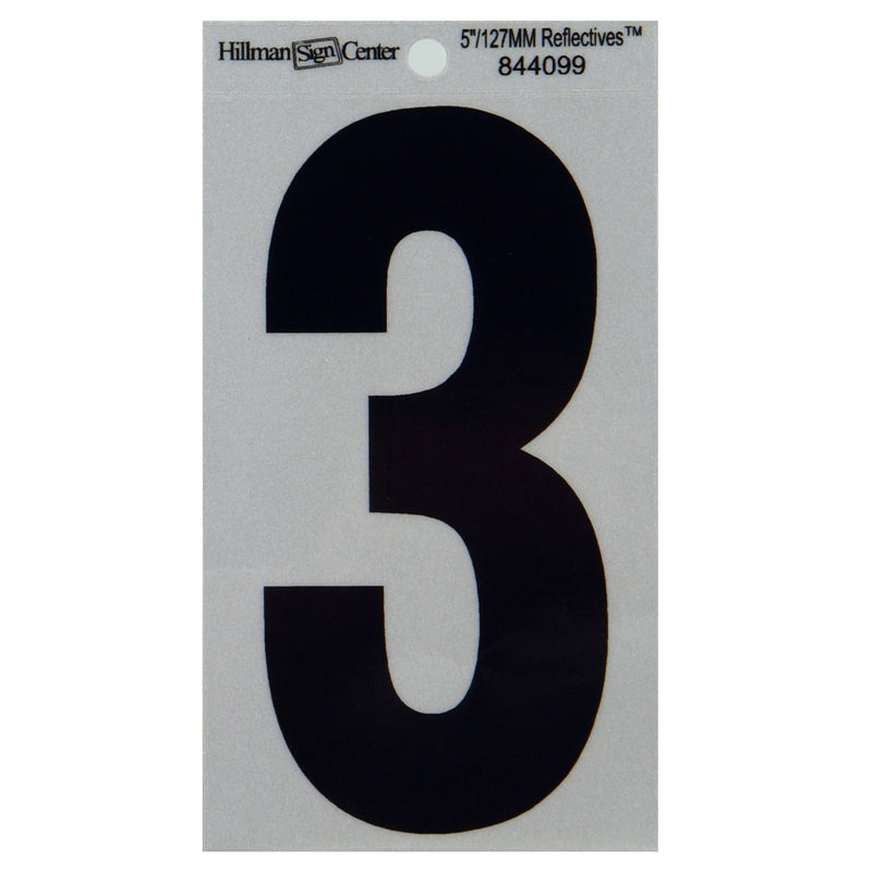 Hillman 5 in. Reflective Black Vinyl Self-Adhesive Number 3 1 pc