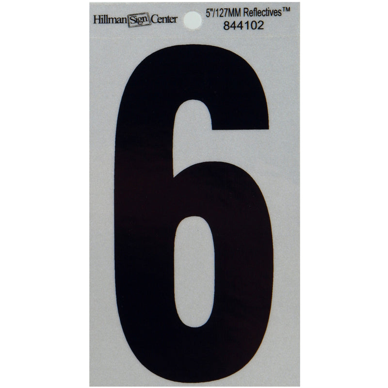 Hillman 5 in. Reflective Black Vinyl Self-Adhesive Number 6 1 pc