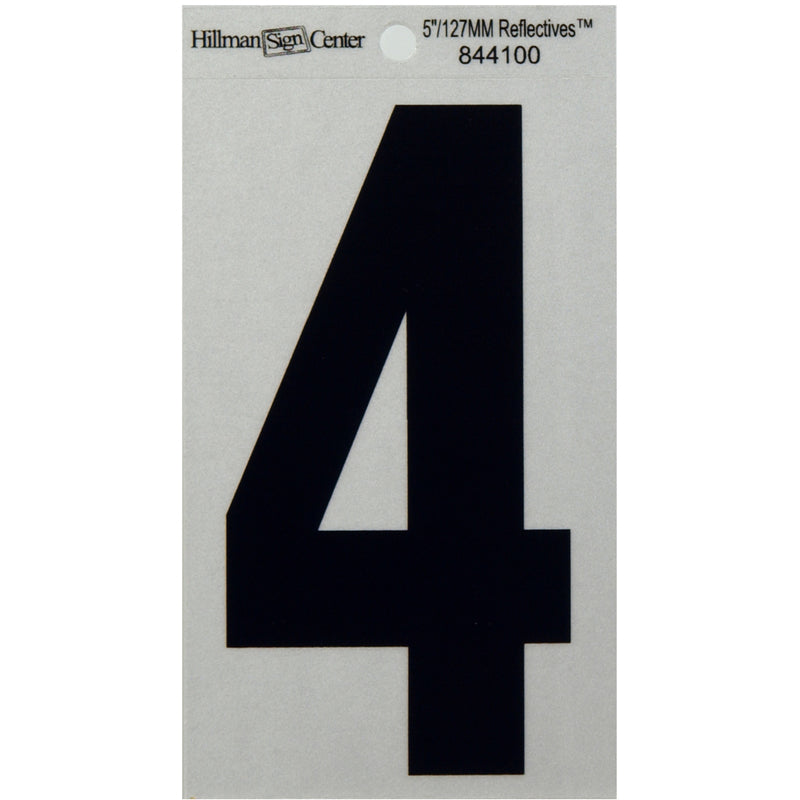 Hillman 5 in. Reflective Black Vinyl Self-Adhesive Number 4 1 pc