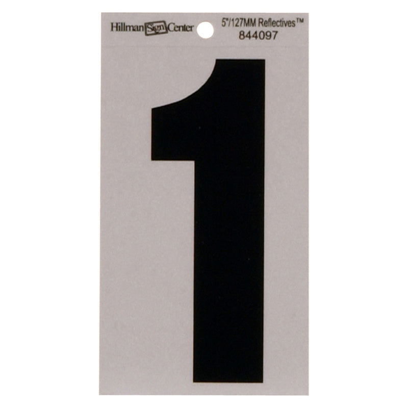 Hillman 5 in. Reflective Black Vinyl Self-Adhesive Number 1 1 pc
