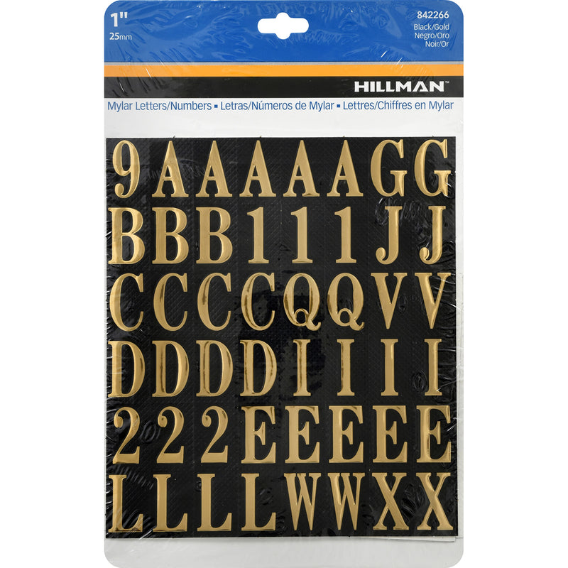 Hillman 1 in. Gold Vinyl Self-Adhesive Letter and Number Set 0-9, A-Z 112 pc