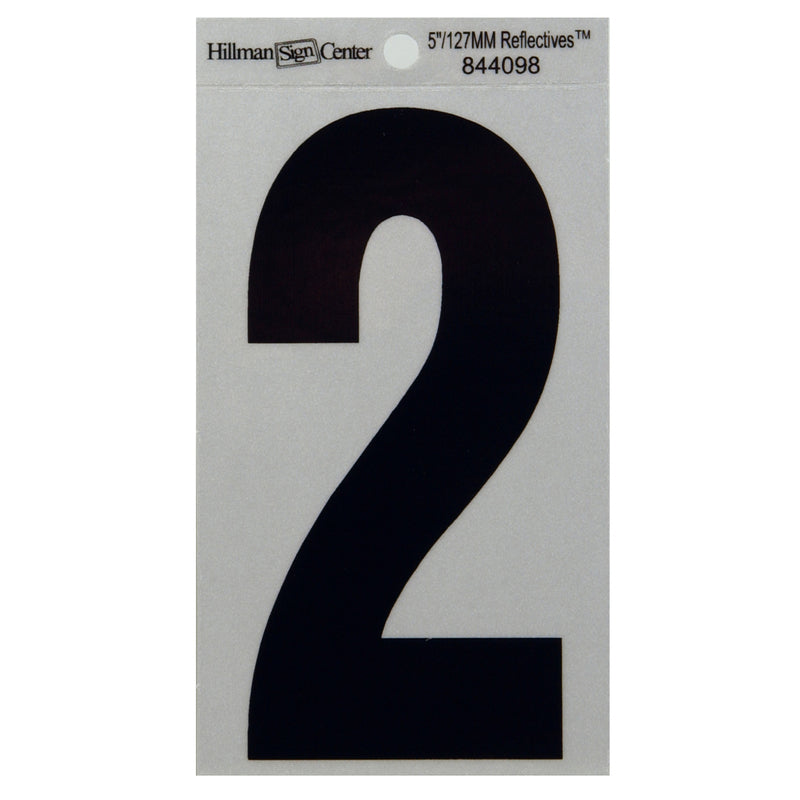 Hillman 5 in. Reflective Black Vinyl Self-Adhesive Number 2 1 pc