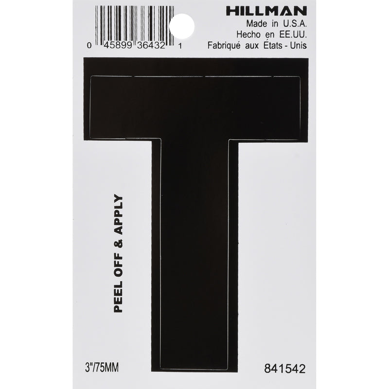 Hillman 3 in. Black Vinyl Self-Adhesive Letter T 1 pc