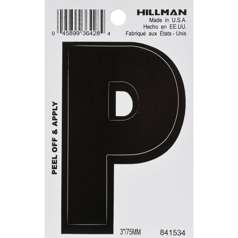 Hillman 3 in. Black Vinyl Self-Adhesive Letter P 1 pc