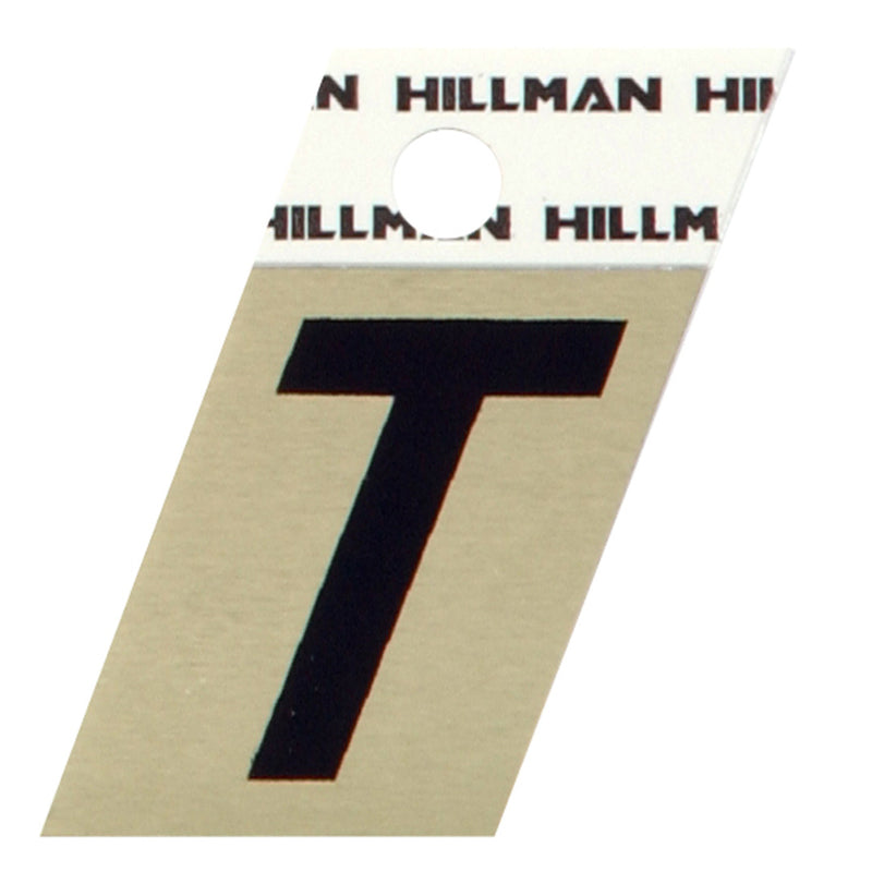 Hillman 1.5 in. Reflective Black Aluminum Self-Adhesive Letter T 1 pc