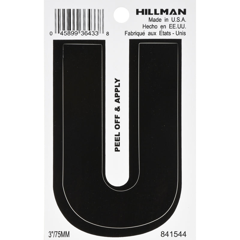 Hillman 3 in. Black Vinyl Self-Adhesive Letter U 1 pc