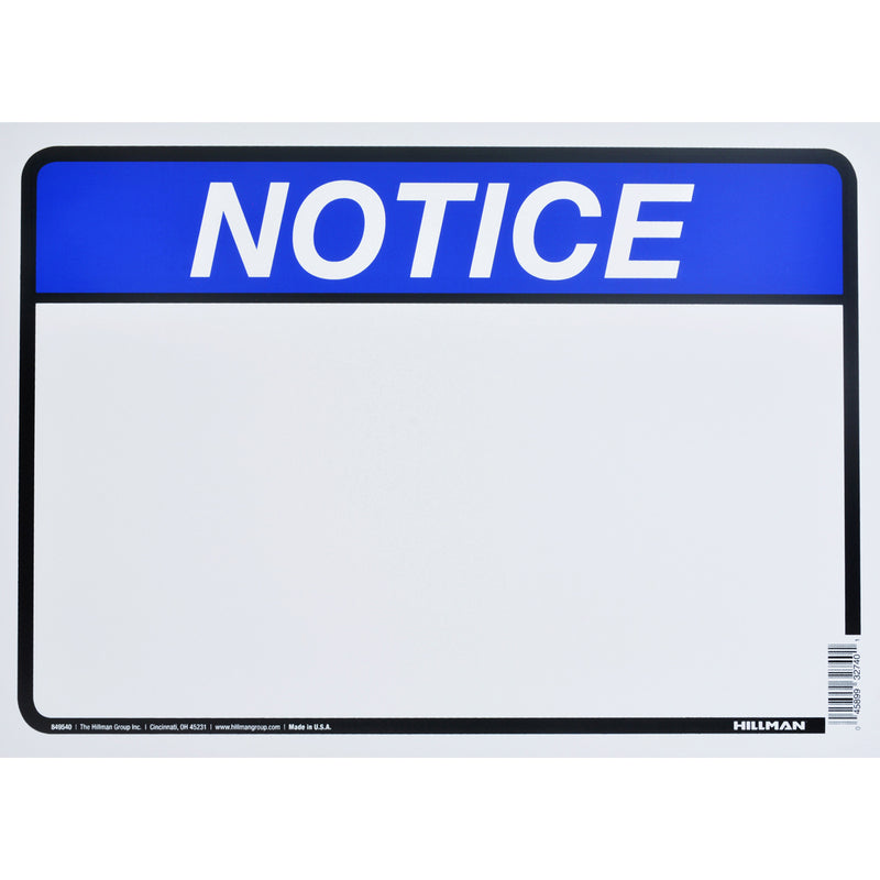 Hillman English Blue Notice Sign 10 in. H X 14 in. W