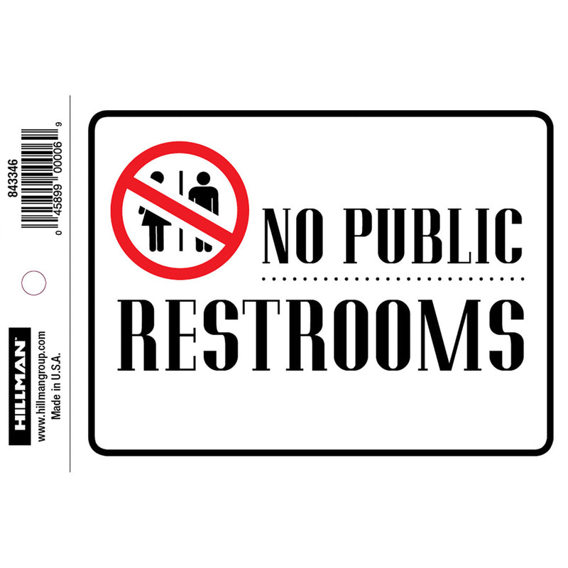 Hillman English White Restroom Sign 4 in. H X 6 in. W
