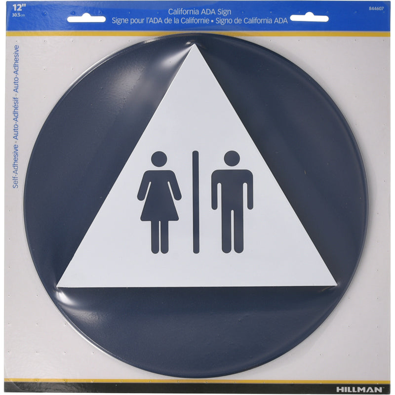 Hillman English Blue Restroom Plaque 12 in. H X 12 in. W