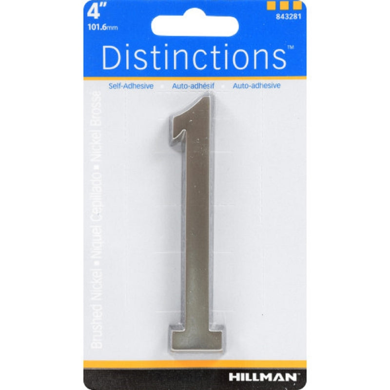 Hillman Distinctions 4 in. Silver Zinc Die-Cast Self-Adhesive Number 1 1 pc