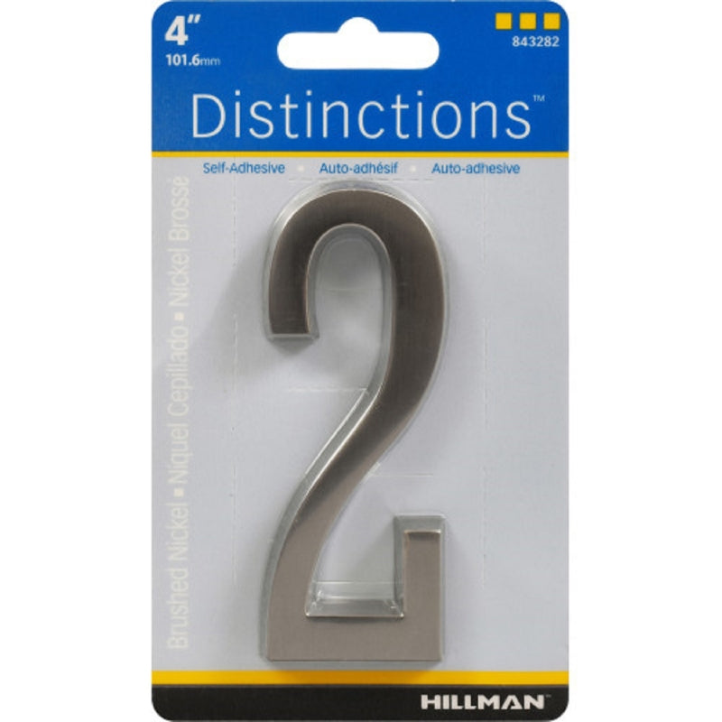 Hillman Distinctions 4 in. Silver Zinc Die-Cast Self-Adhesive Number 2 1 pc