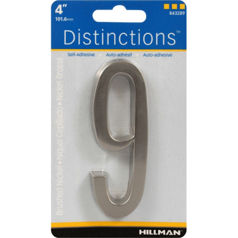 Hillman Distinctions 4 in. Silver Zinc Die-Cast Self-Adhesive Number 9 1 pc
