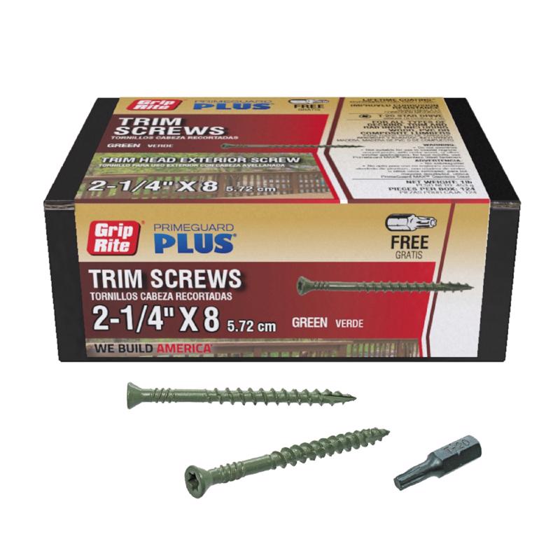Grip-Rite PrimeGuard Plus No. 9 wire X 2-1/4 in. L Green Star Trim Head Deck Screws 1 lb