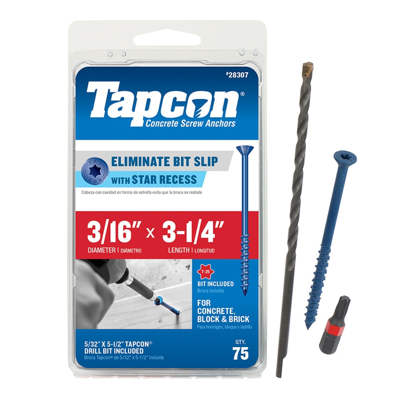 Tapcon 3-1/4 in. L Star Flat Head Concrete Screws 75 pk