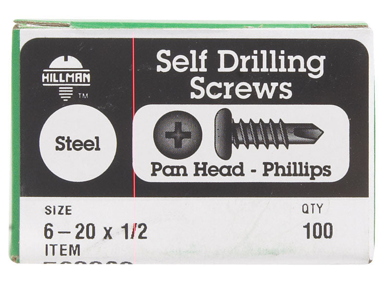 Hillman No. 6-20 X 1/2 in. L Phillips Pan Head Self- Drilling Screws 100 pk