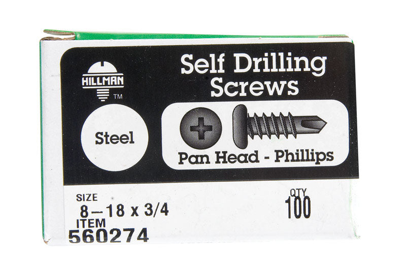 Hillman No. 8-18 X 3/4 in. L Phillips Pan Head Self- Drilling Screws 100 pk