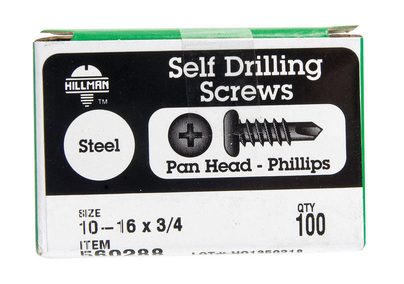 Hillman No. 10-16 X 3/4 in. L Phillips Pan Head Self- Drilling Screws 100 pk