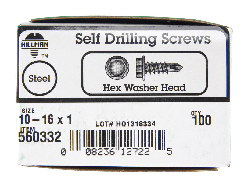 Hillman No. 10 X 1 in. L Hex Washer Head Sheet Metal Screws 100 pk