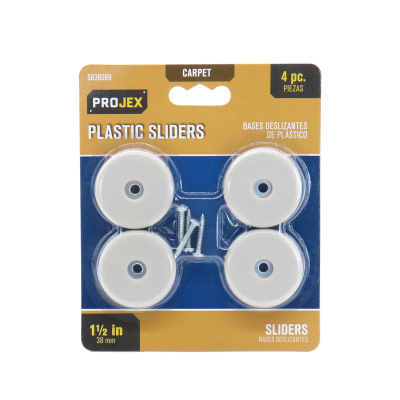 Projex White 1-1/2 in. Screw-On Plastic Chair Glide 4 pk