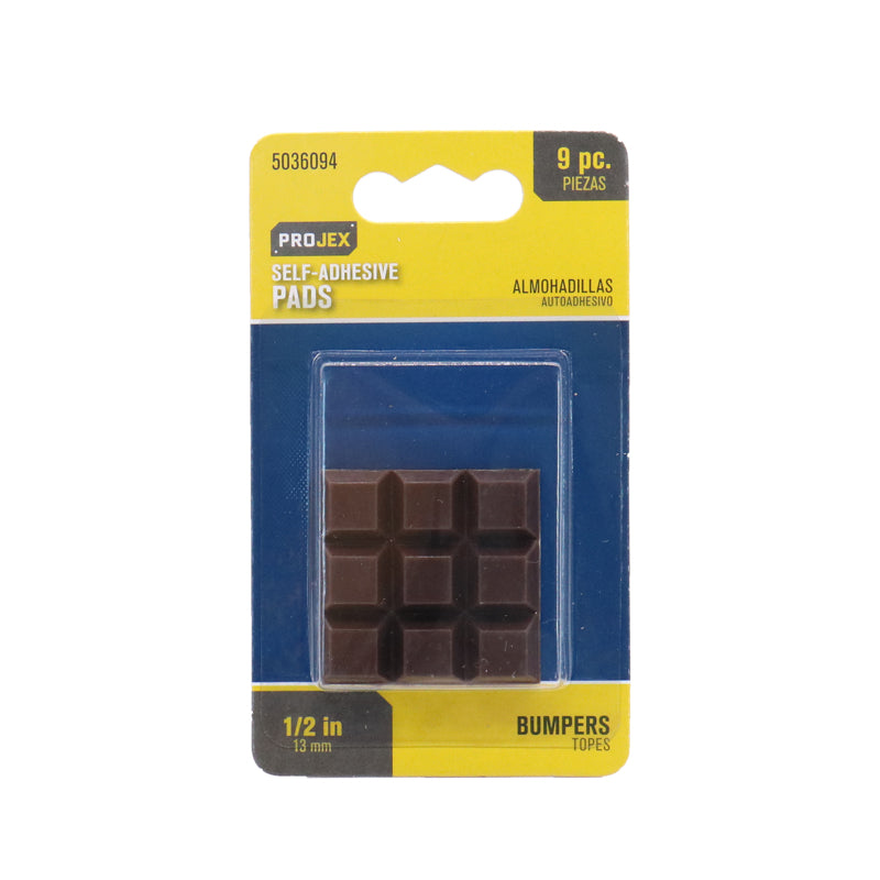 Projex Rubber Self Adhesive Bumper Pad Brown Square 1/2 in. W X 1/2 in. L 9 pk
