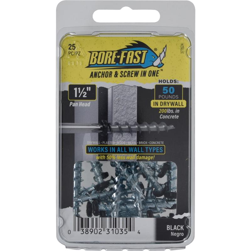 Bore-Fast 3/16 in. D X 1-1/2 in. L Steel Pan Head Screw and Anchor 25 pc