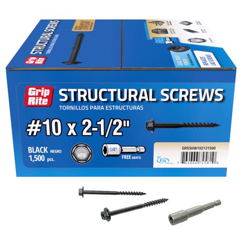 Grip-Rite No. 10 wire X 2-1/2 in. L Star Hex Washer Head Structural Screws 1500 pk