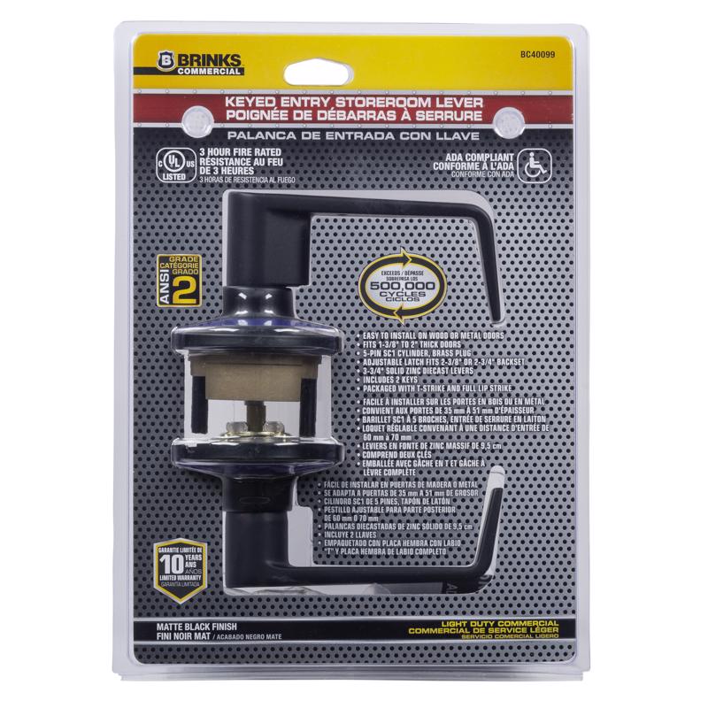 Brinks Commercial Matte Black Storeroom Lockset 2 in.