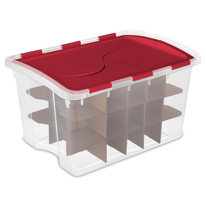 Sterilite 48 qt Clear/Red Ornament Storage Box w/Hinged Lid 13.13 in. H X 22.38 in. W X 15.88 in. D