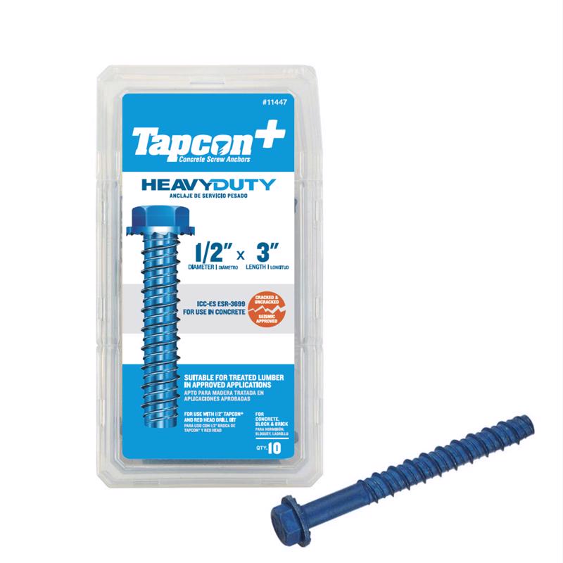 Tapcon 1/2 in. X 3 in. L Hex Drive Hex Washer Head Concrete Screws 10 pk