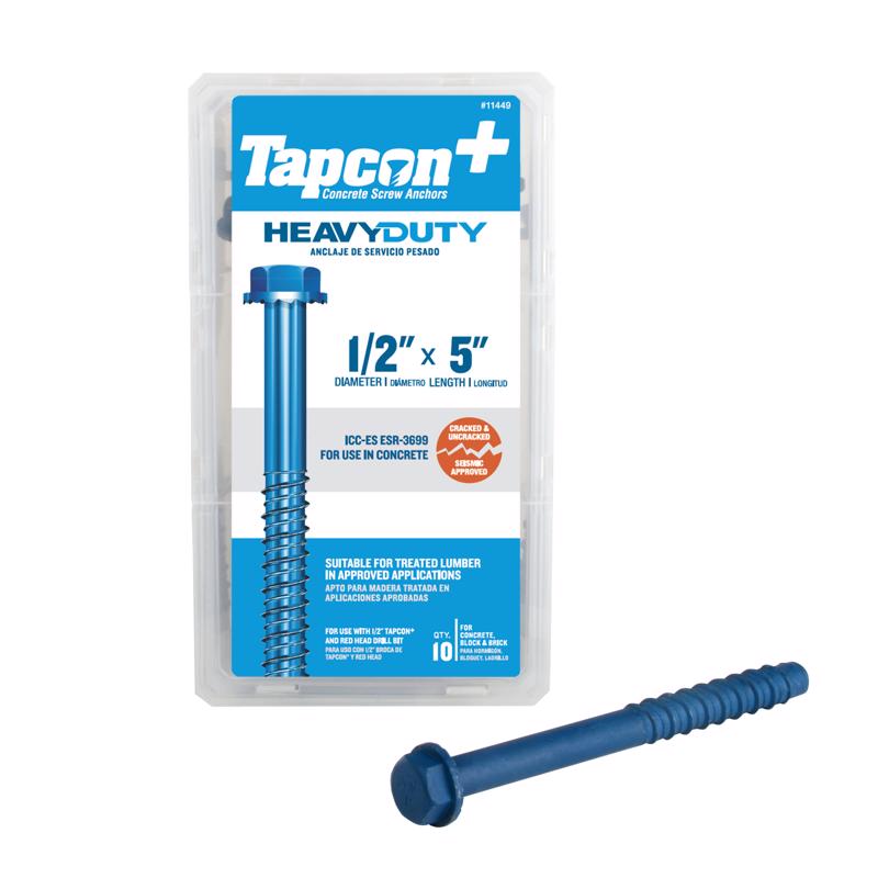 Tapcon 1/2 in. X 5 in. L Hex Drive Hex Washer Head Concrete Screws 10 pk