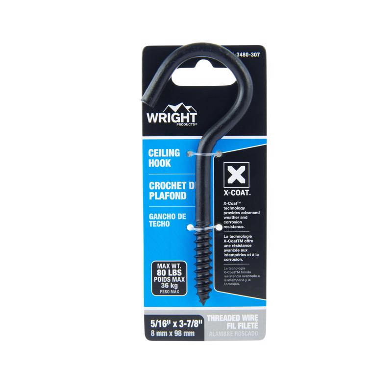 Wright Medium Matte Black Black Steel 3-7/8 in. L Ceiling Hook 80 lb 1 pk