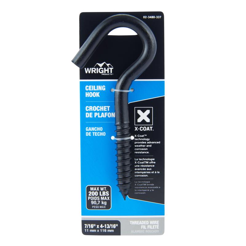 Wright Medium Matte Black Black Steel 4-3/16 in. L Ceiling Hook 200 lb 1 pk