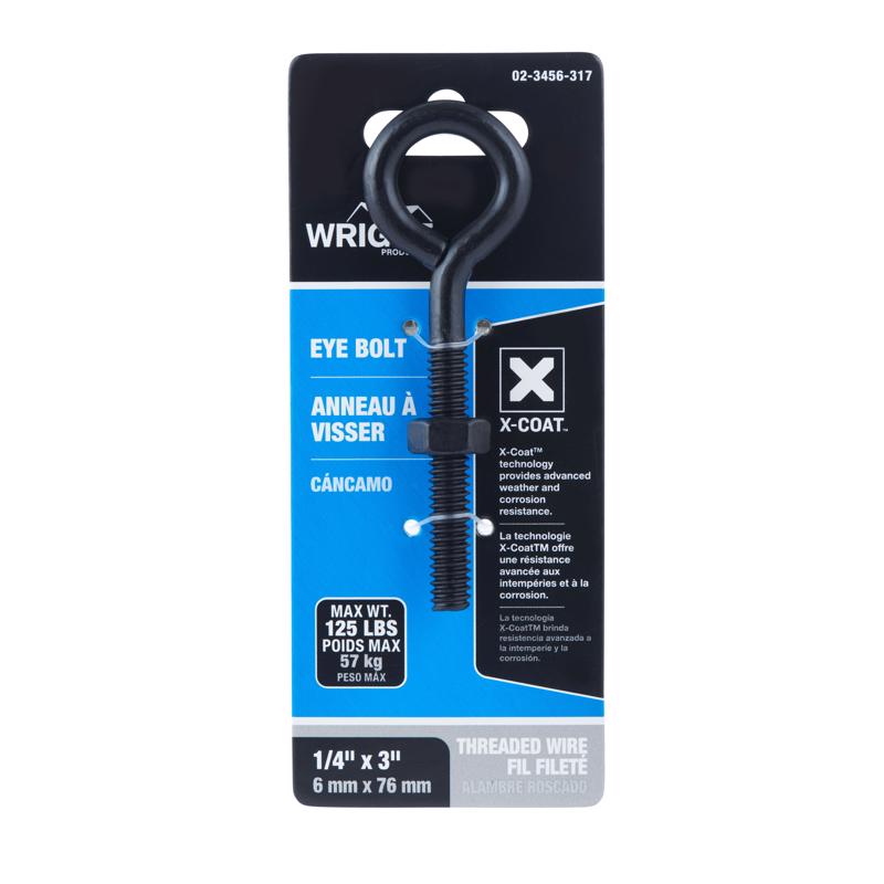 Wright 1/4 in. X 3 in. L Black Steel Eyebolt Nut Included