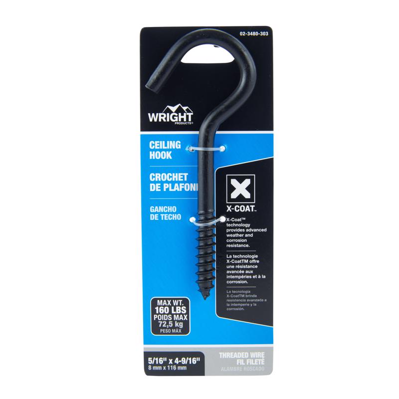 Wright Medium Matte Black Black Steel 4-9/16 in. L Ceiling Hook 160 lb 1 pk