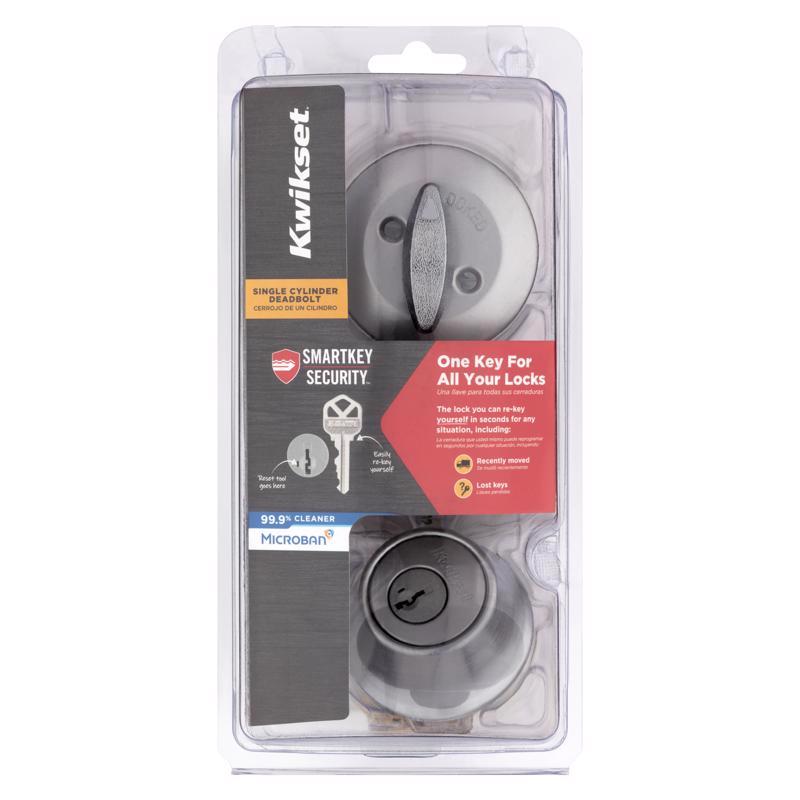 Kwikset SmartKey Security Satin Chrome Metal Single Cylinder Deadbolt