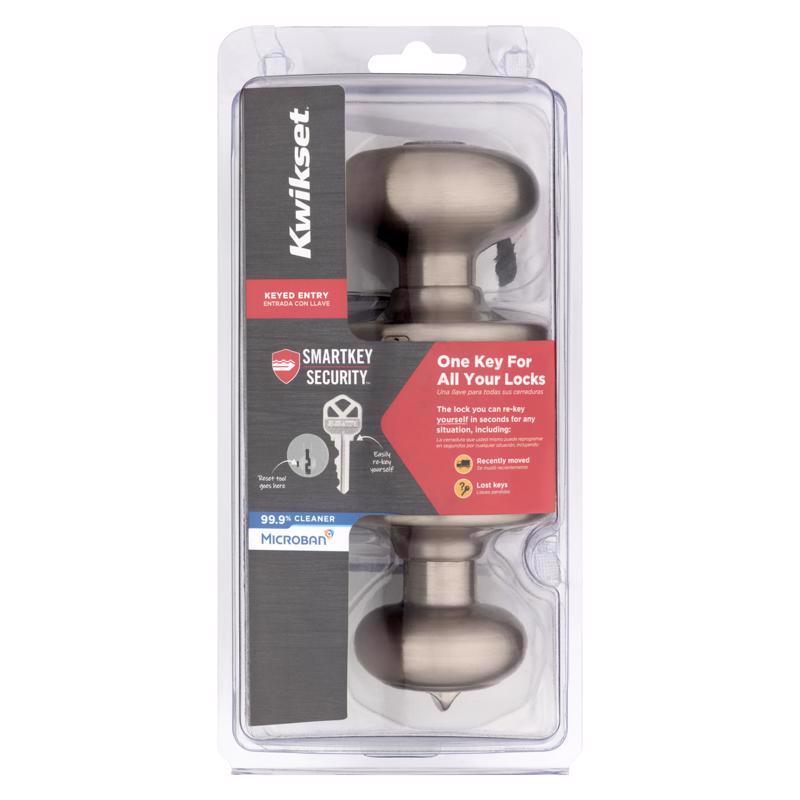 Kwikset SmartKey Security Satin Nickel Entry Knob KW1 2-3/4 in.