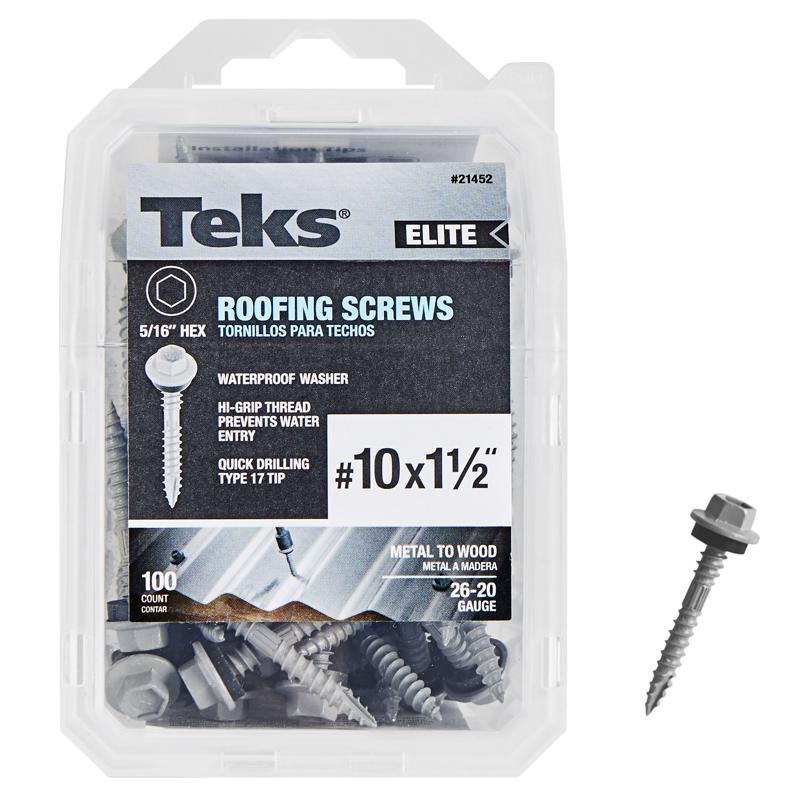 Teks Elite No. 10 X 1-1/2 in. L Hex Drive Hex Washer Head Roofing Screws 100 pk