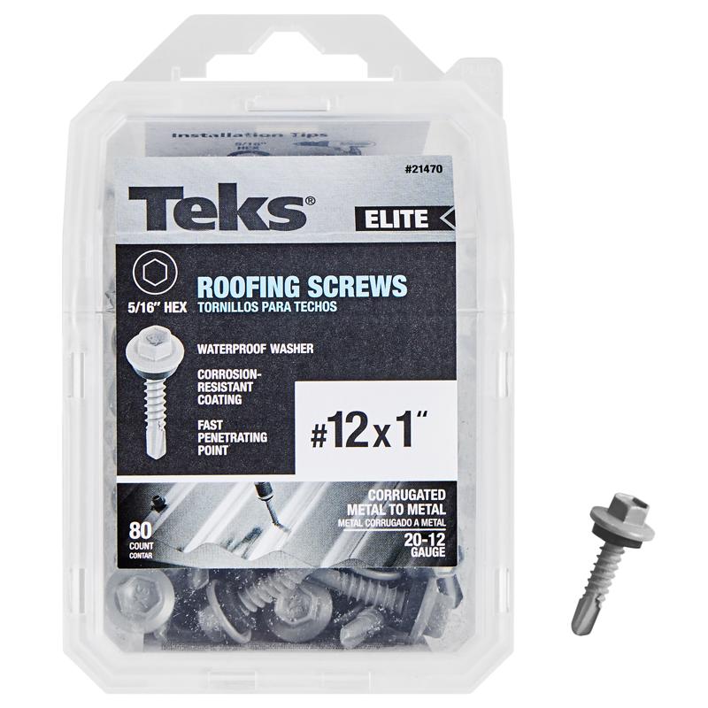 Teks Elite No. 12 X 1 in. L Hex Drive Hex Washer Head Roofing Screws 80 pk