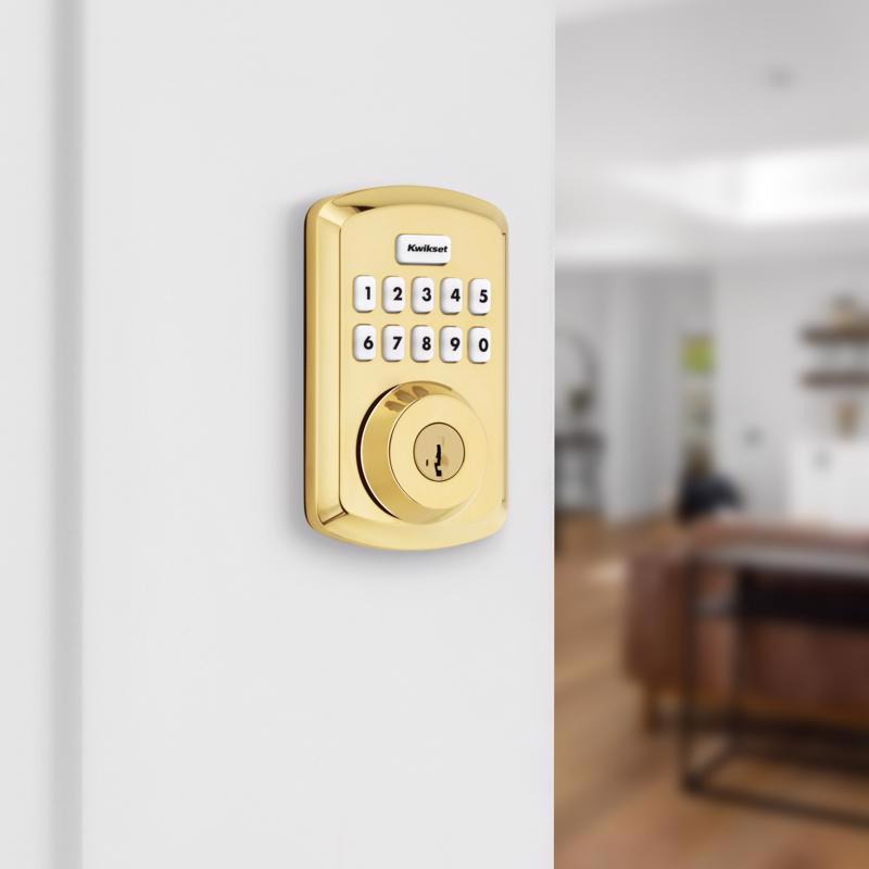 Kwikset Powerbolt Polished Brass Zinc Electronic Deadbolt