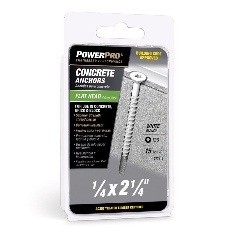 Power Pro 1/4 in. D X 2-1/4 in. L Carbon Steel Flat Head Concrete Screw Anchor 15 pc