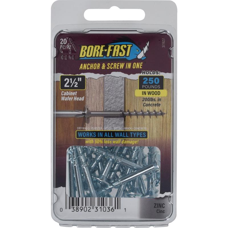 Borefast 1/4 in. D X 2-1/2 in. L Steel Pan/Wafer Head Screw and Anchor 20 pk