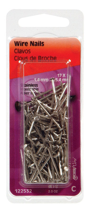 Hillman 17 Ga. X 1 in. L Stainless Steel Wire Nails 1 pk 2 oz