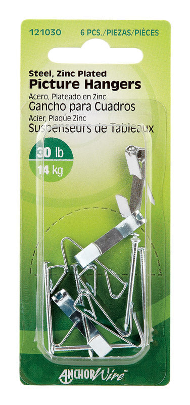 Hillman AnchorWire Silver Conventional Picture Hanger 30 lb 6 pk