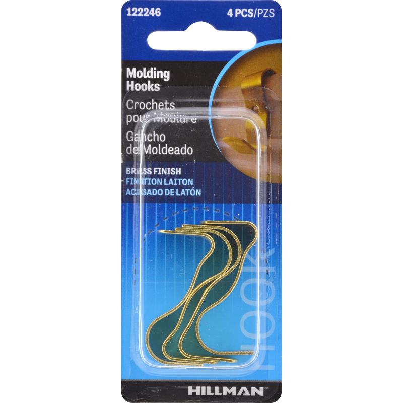 Hillman AnchorWire Brass-Plated Gold Wide Molding Hook 4 pk