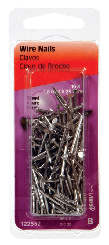 Hillman 1 in. Wire Bright Steel Nail Flat Head