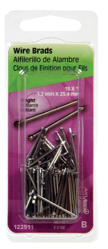 Hillman 18 Ga. X 1 in. L Bright Steel Brad Nails 1 pk 2 oz
