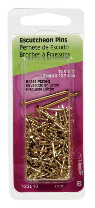 Hillman 18 Ga. X 1/2 in. L Brass-Plated Steel Escutcheon Pins 1 pk 1.5 oz