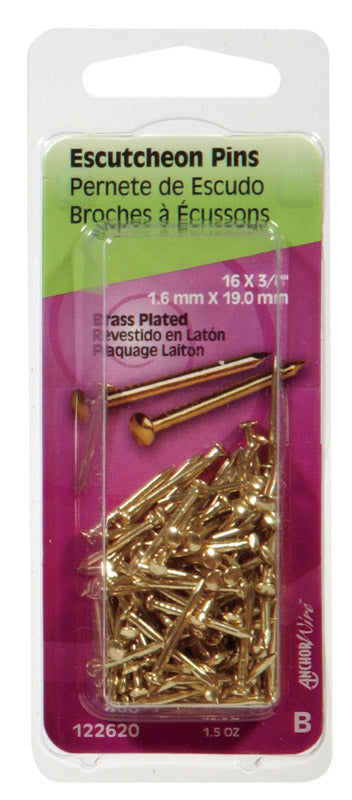 Hillman 16 Ga. X 3/4 in. L Brass-Plated Steel Escutcheon Pins 1 pk 1.5 oz